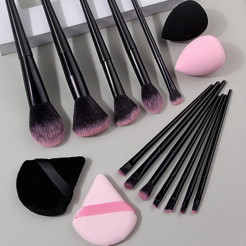 KOSSHOW 16-Pc Makeup Brush Set with Puffs & Sponges Makeup Brush Set QXL