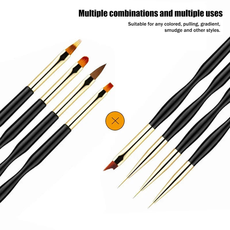 4-Pack Dual-Ended Nail Art Brushes | Liner & Gel Polish Set Nail Art Brush Set QXL