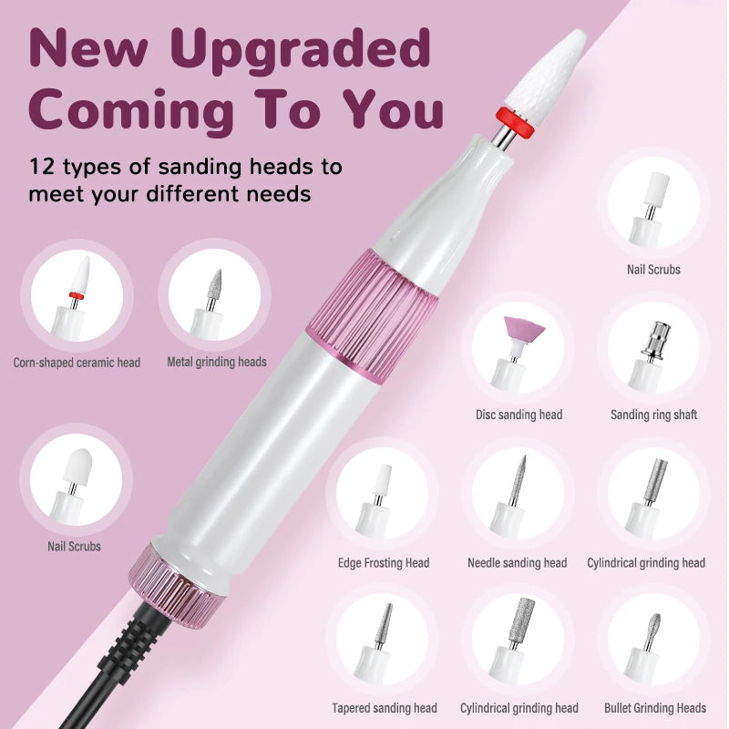 Electric Nail Drill 15000 RPM | USB Rechargeable + 12 Heads Electric Nail Drill QXL
