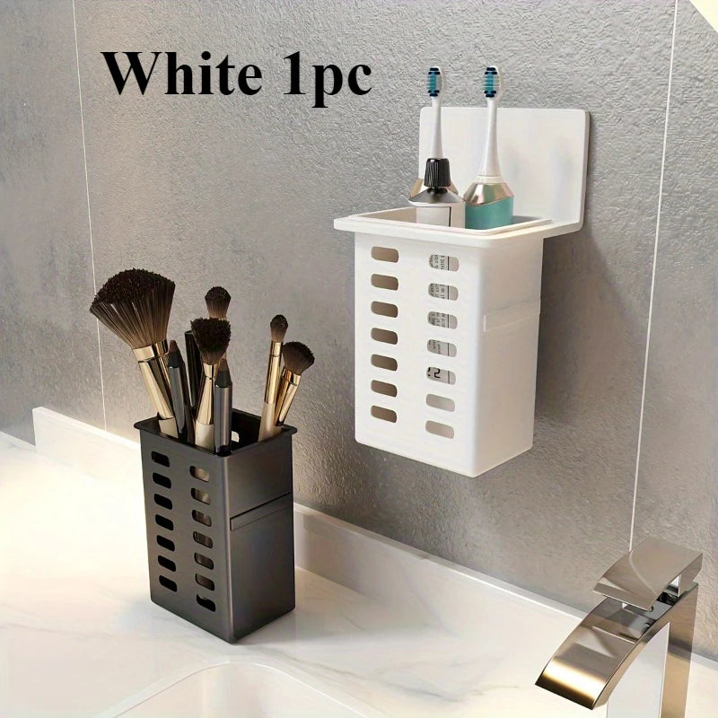 Wall-Mounted Toothbrush & Toothpaste Holder Bathroom Rack Toothbrush Holder Rack QXL White 1pc