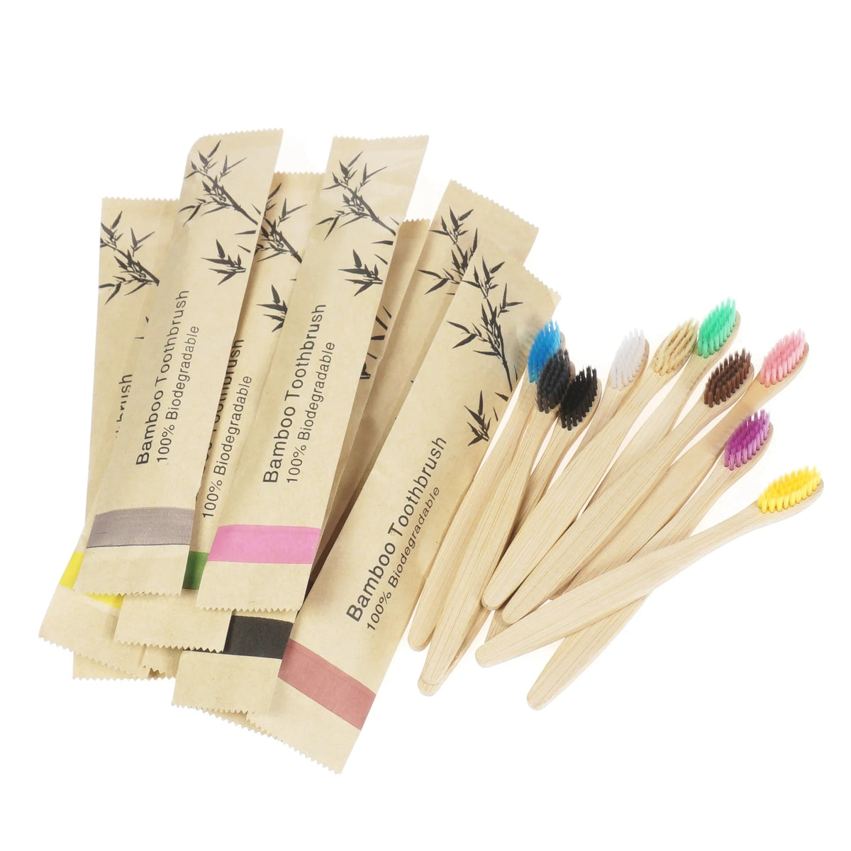 100-Pack Kids Bamboo Toothbrushes | Soft BPA-Free, 10 Colors Kids Bamboo Toothbrush QXL