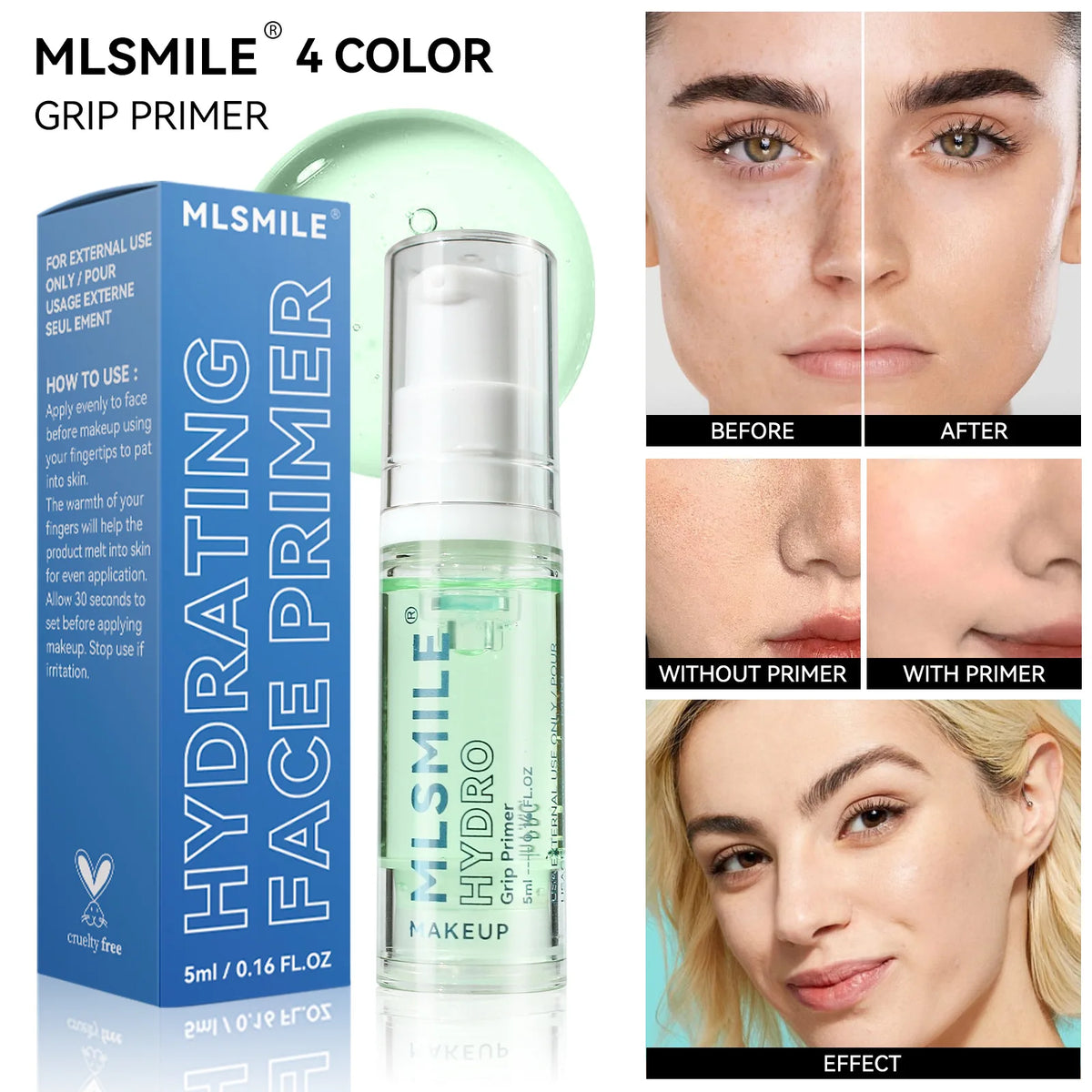 Hydrating Grip Primer Gel – Brightening Makeup Base 5ml Face Primer Gel QXL