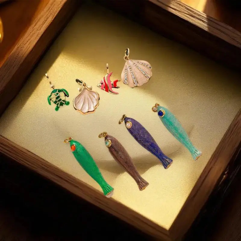 Retro Fish & Shell Charms | DIY Ocean Jewelry Pendants Jewelry Charm Pendant QXL
