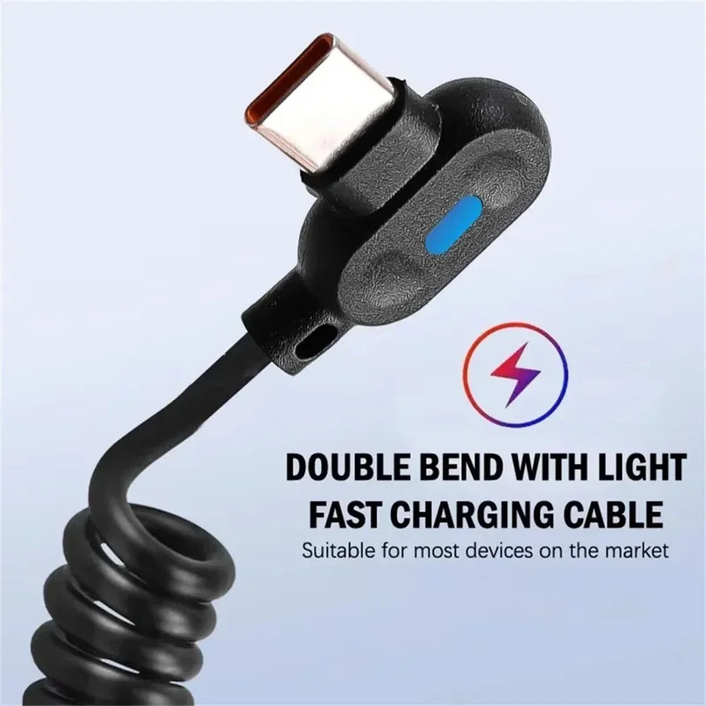 120W 6A USB-C Spring Coil Fast Charging Cable – Elbow Cord USB-C Charging Cable QXL