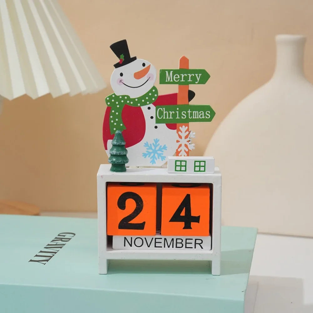 Christmas Wooden Calendar Display Window Desktop Decoration Holiday Wood Decoration QXL