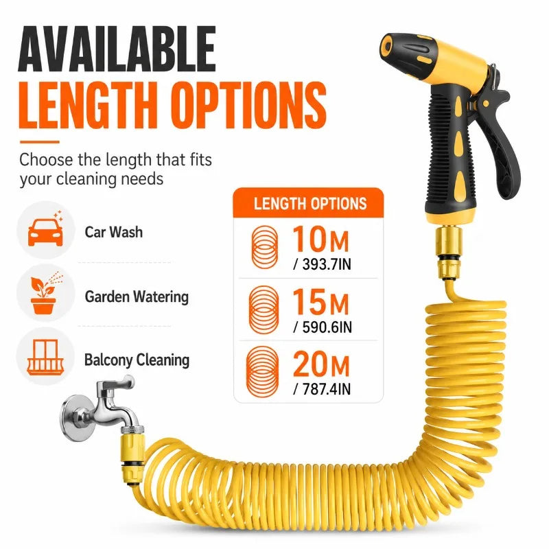 Retractable Spring Hose & Spray Gun Set | 10M 15M 20M Retractable Garden Hose QXL