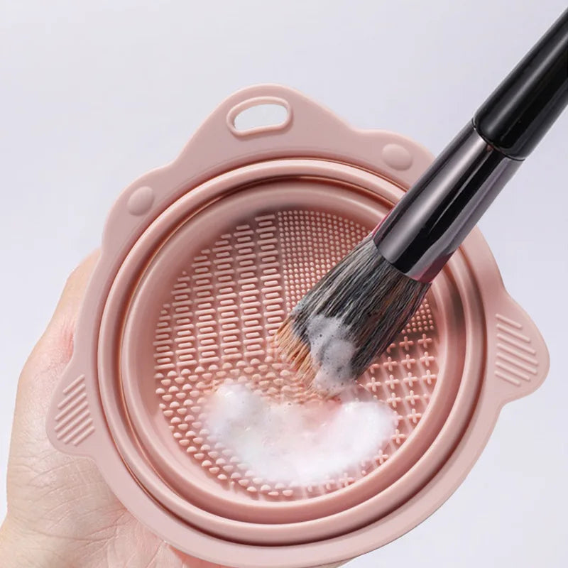 Silicone Makeup Brush Cleaning Bowl & Folding Holder Brush Cleaning Bowl QXL
