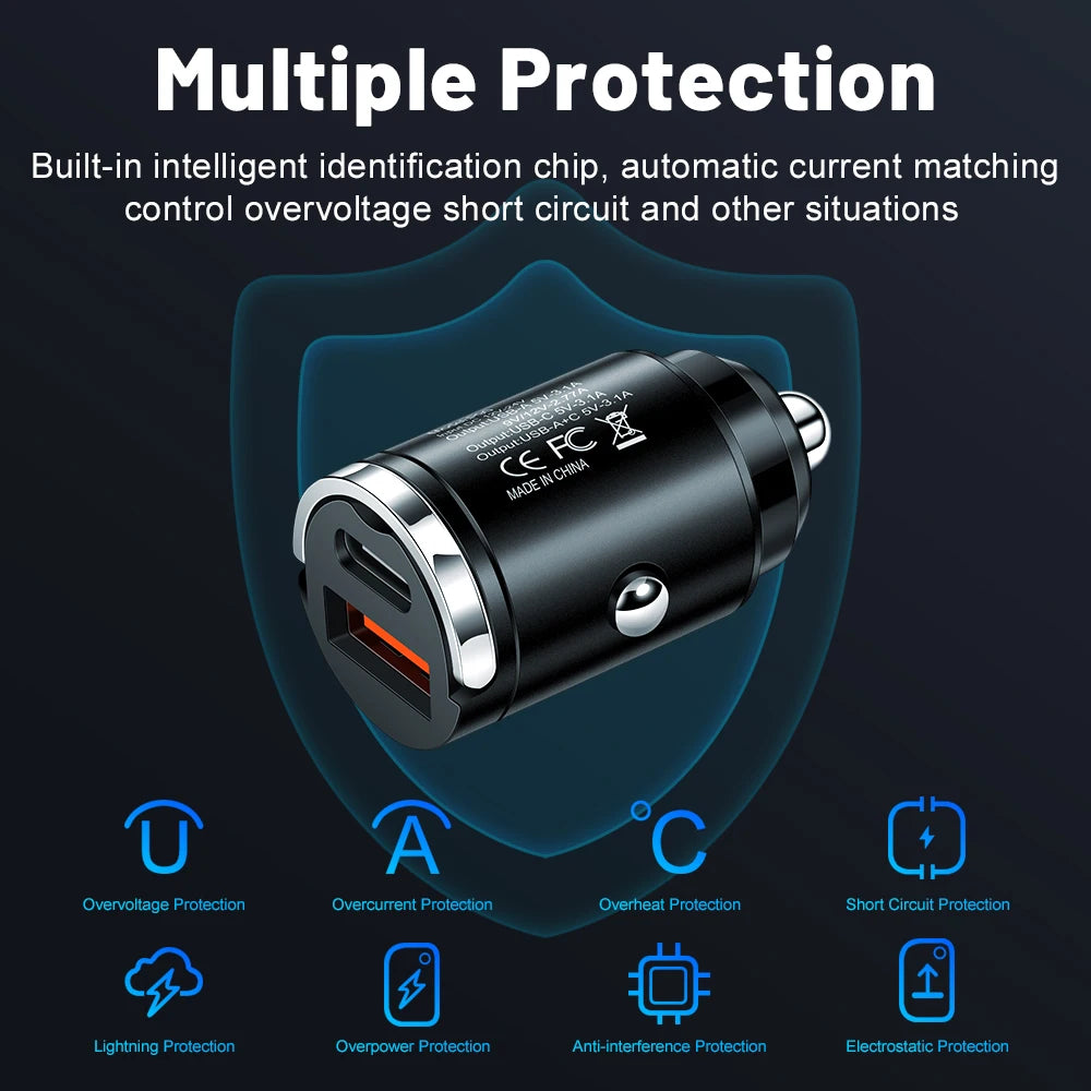 100W PD Fast Car Charger | USB-C & USB-A with Pull Ring Car Charger QXL