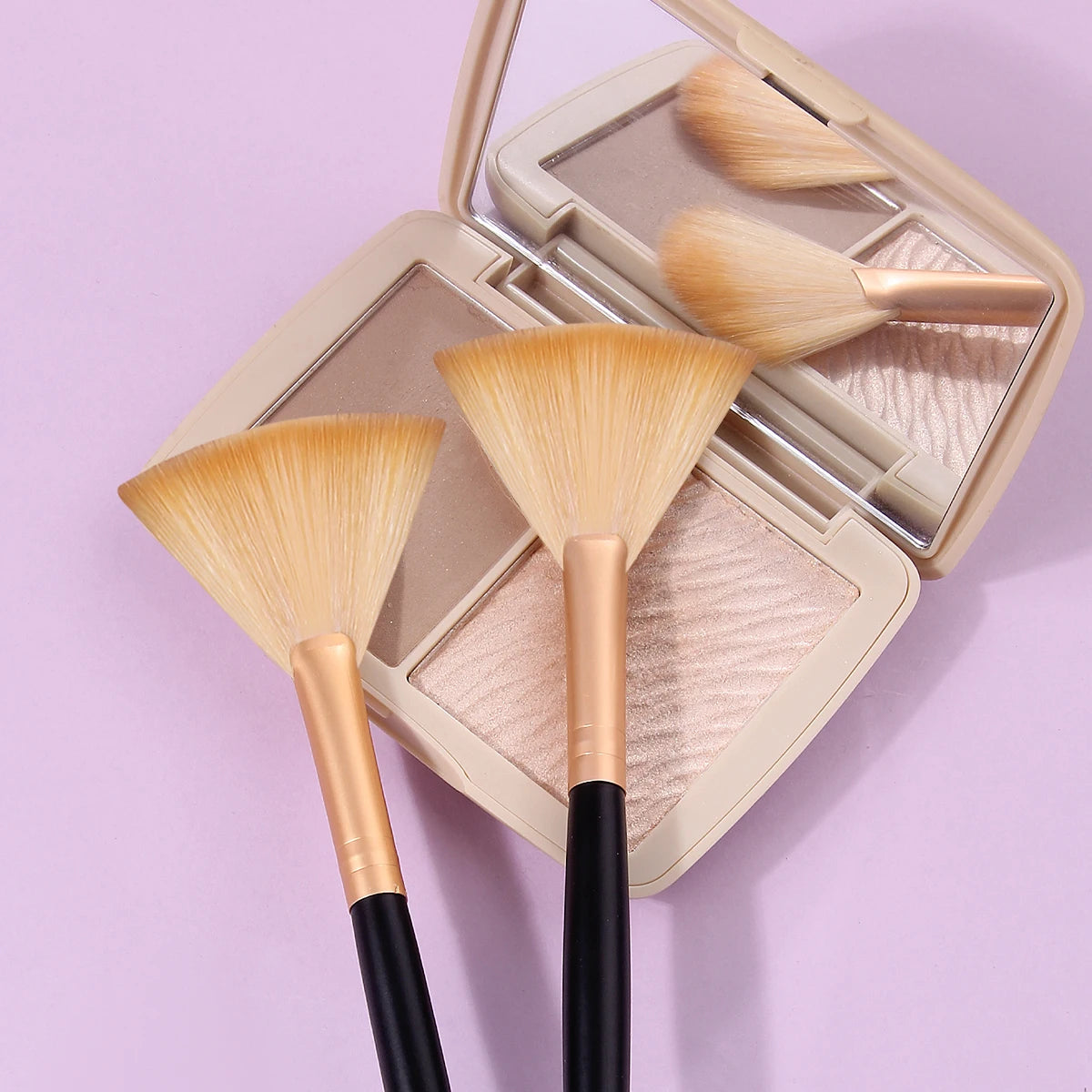 KOSSHOW 2-Pack Fan Makeup Brush Set | Wood Handle & Nylon Fan Makeup Brush Set QXL