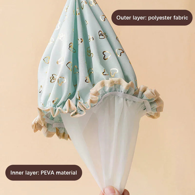 Double Layer Waterproof Shower Cap | PEVA Elastic Hair Cover Shower Cap QXL