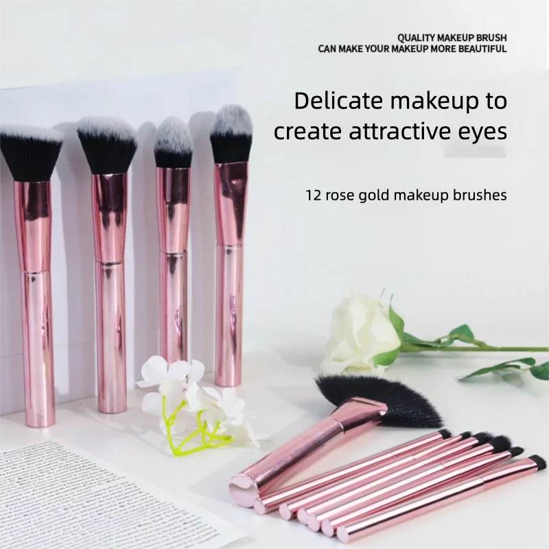 12-Piece Rose Gold Makeup Brush Set | Soft Foundation Brushes Makeup Brush Set QXL