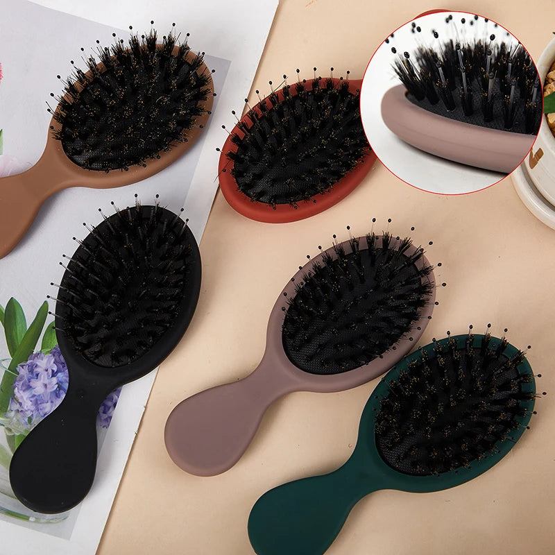 Oval Boar Bristle & Nylon Hair Brush | Anti-Static Mini Brush Boar Bristle Hairbrush QXL