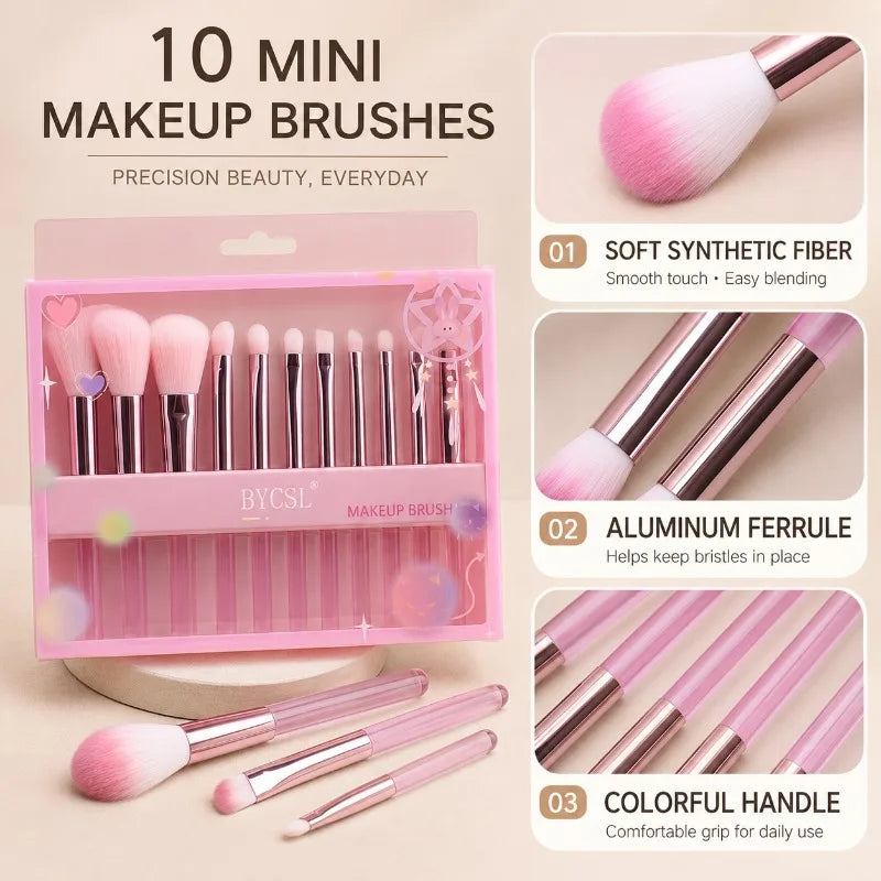 10-Pc Mini Makeup Brush Set | Travel Gift Box, Soft Bristles Makeup Brush Set QXL