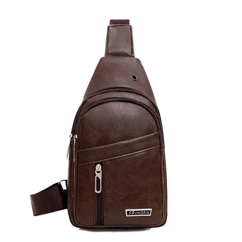 Men's Large Capacity Crossbody Chest Bag | PU Shoulder Bag Crossbody Chest Bag QXL brown