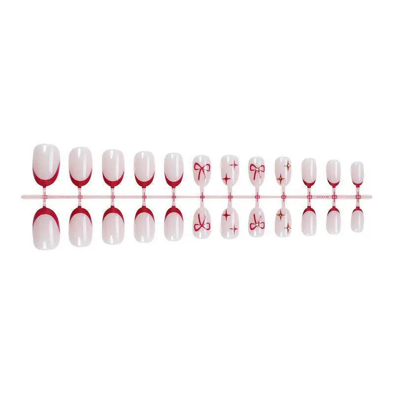 24-Pc Almond Press-On Nails | Pink Bowknot French Tip Press-On Nail Set QXL one size