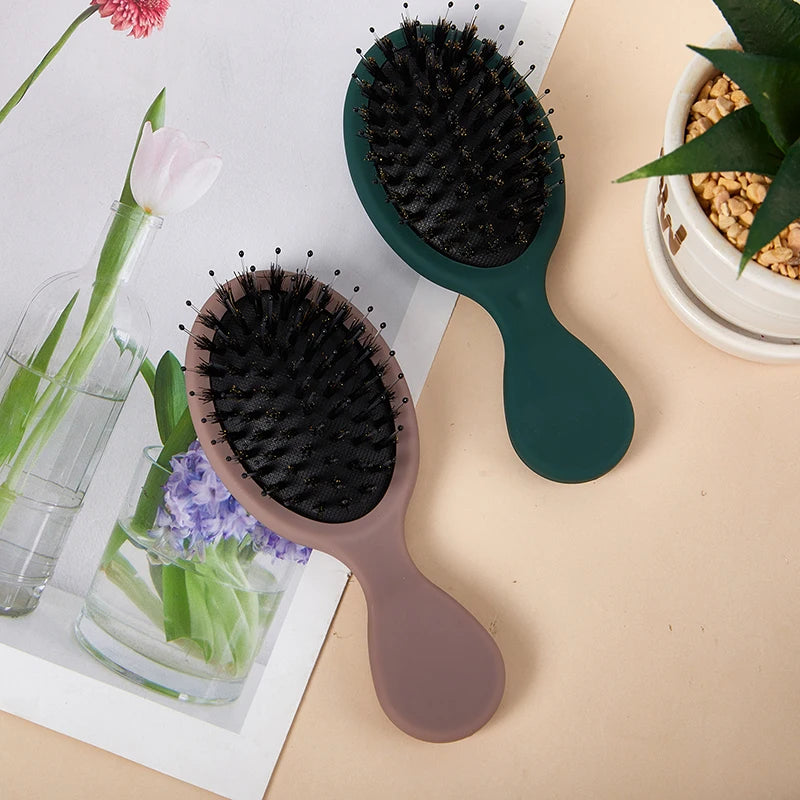 Oval Boar Bristle & Nylon Hair Brush | Anti-Static Mini Brush Boar Bristle Hairbrush QXL