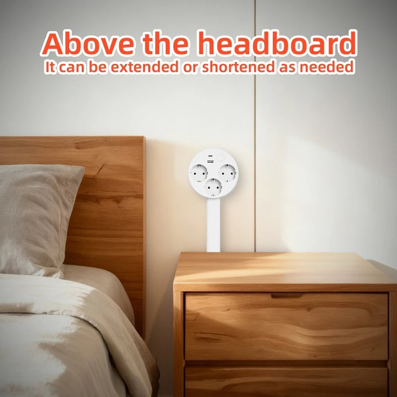 Rotating Retractable Power Strip Outlet Extender | Bedside Outlet Extender QXL