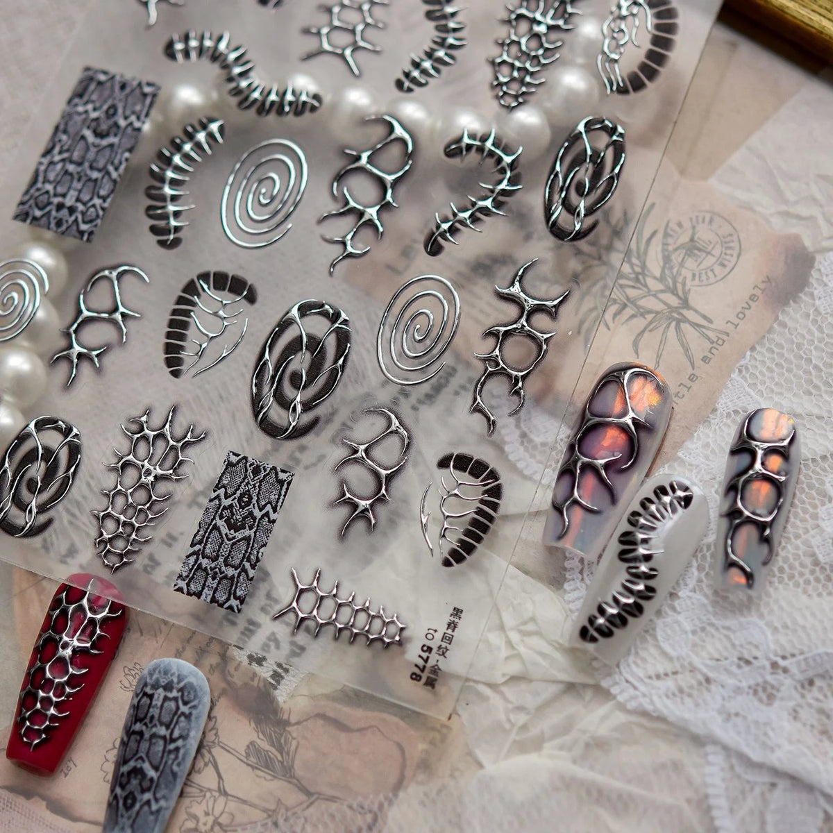 5D Gothic Nail Stickers – Snake Bone Punk Nail Decals Nail Art Stickers QXL