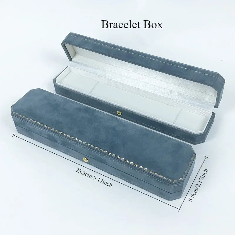 Octagonal Lake Blue Velvet Jewelry Gift Box | Earrings & Bracelet Jewelry Gift Box QXL
