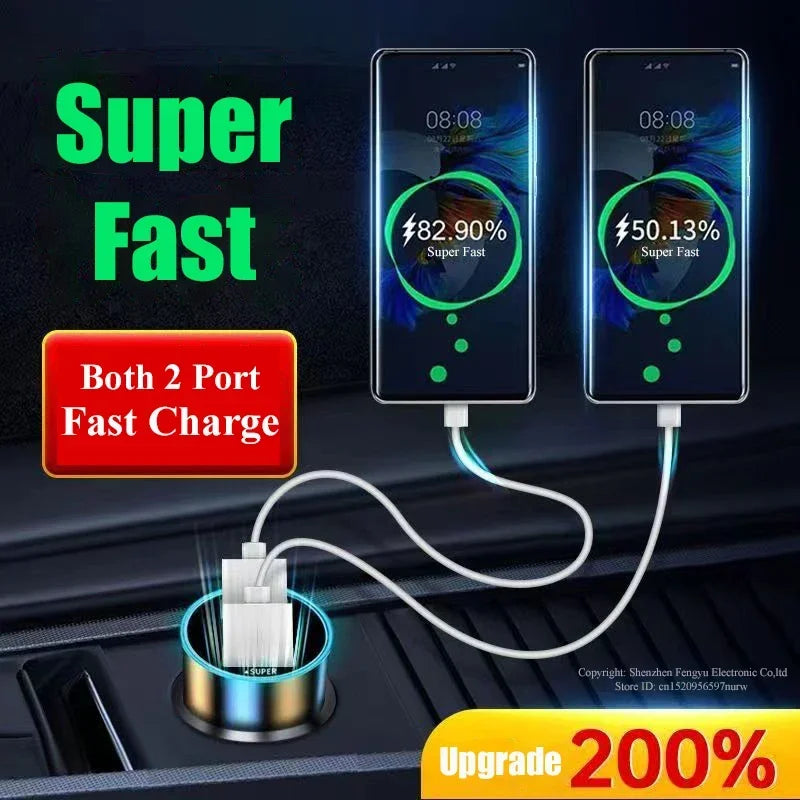 240W Dual USB Car Charger Fast Charging Digital Display Car USB Charger QXL