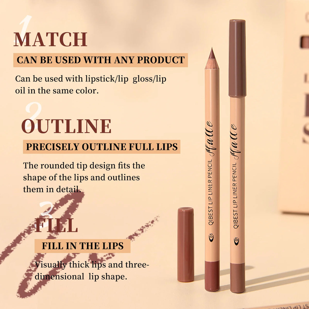 12-Piece Matte Lip Liner Set | Nude Waterproof Wood Pencils Lip Liner Set QXL