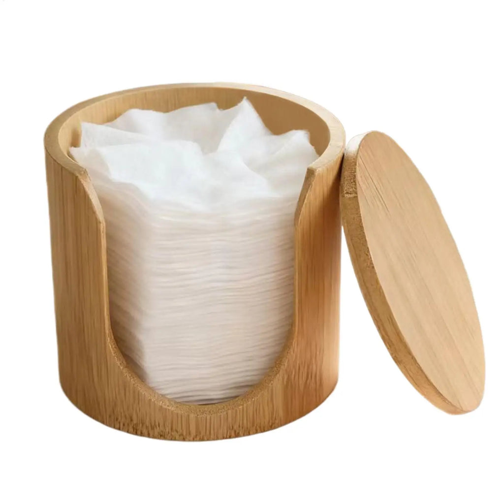 Round Wooden Cotton Pad Holder & Makeup Organizer Box Makeup Storage Organizer QXL