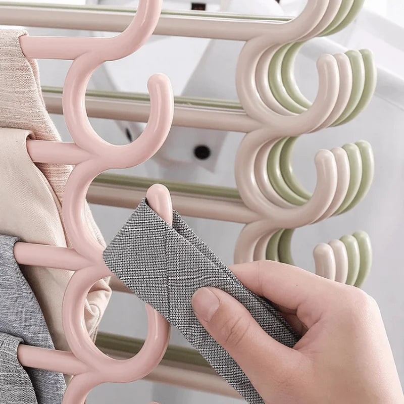 5-Layer Plastic Pants Hanger | Space-Saving Closet Organizer Clothing Hanger QXL