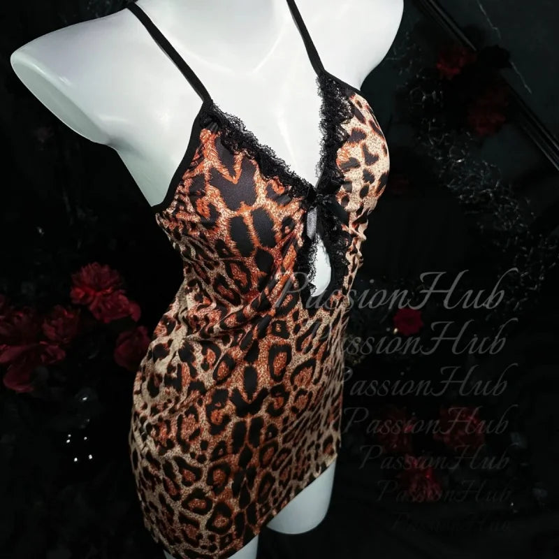 Leopard Print Lace Wrap Dress | Ladies Soft Knit Loungewear Set Wrap Dress Set QXL