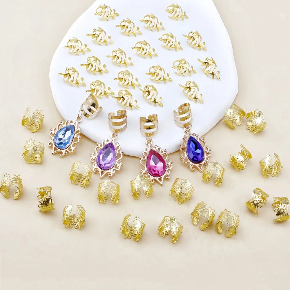 44-Pc Gemstone Dreadlock Beads | Adjustable Braid Loop Set Hair Braid Beads QXL 44PCS SET