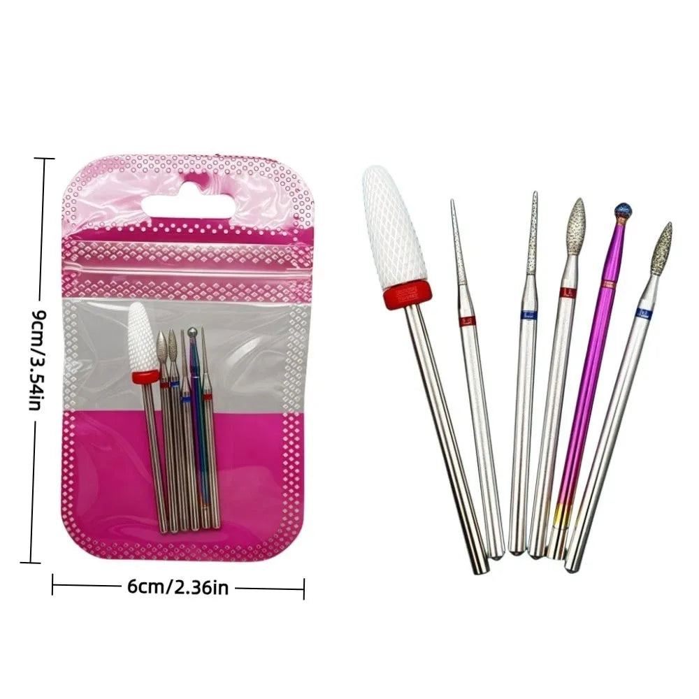 7-Piece Nail Drill Bit Set | Ceramic, Steel & Diamond Kit Nail Drill Bit Set QXL