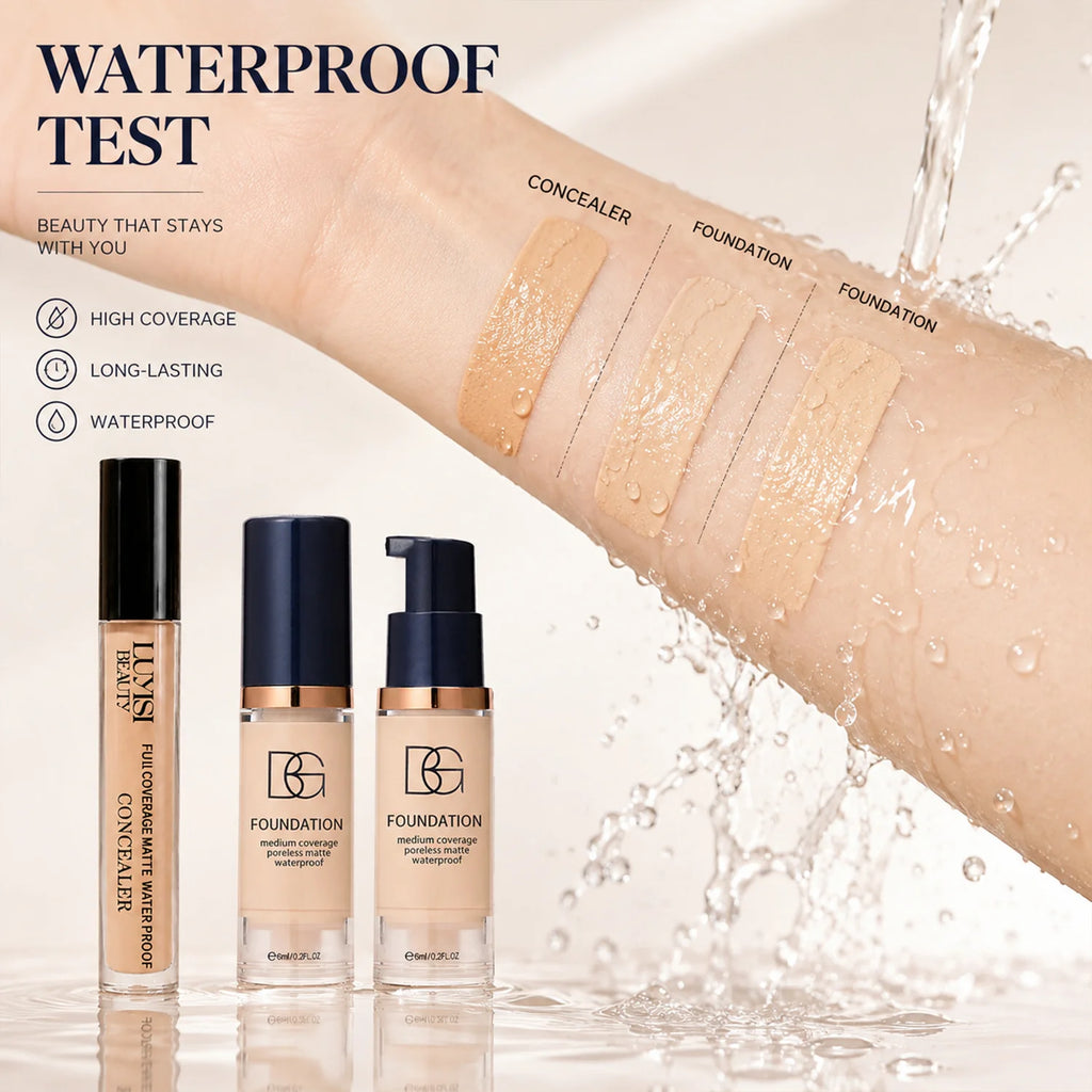 2-Pc Waterproof Concealer & Foundation Set | Full Coverage Matte Foundation & Concealer Set QXL