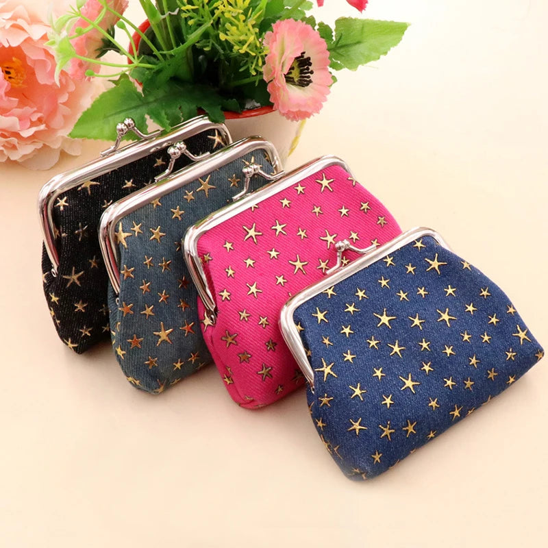 Vintage Kiss Lock Coin Purse | Star Print Canvas Women's Wallet Kiss Lock Coin Purse QXL