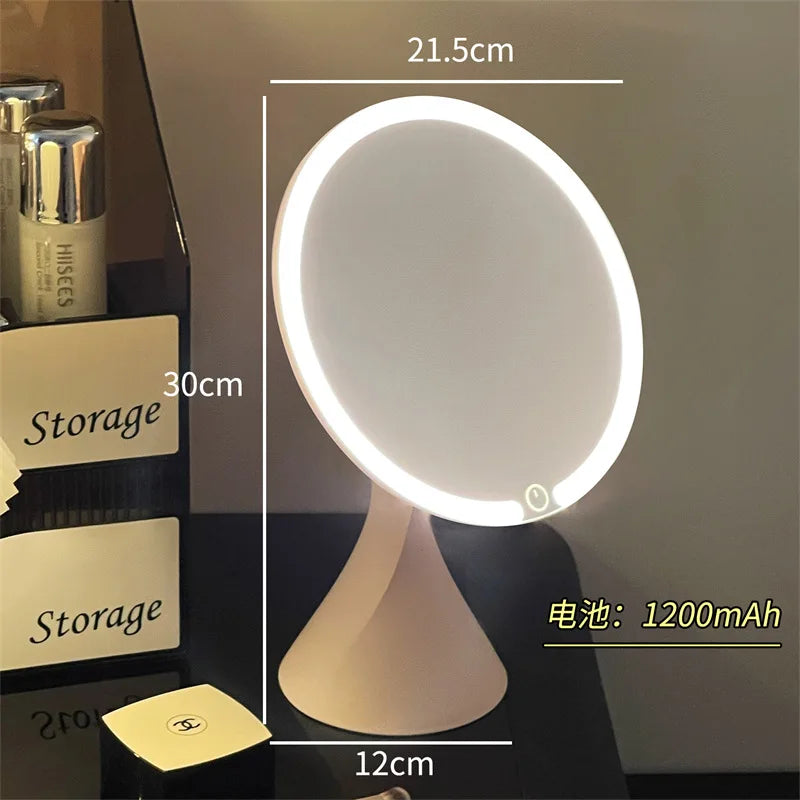 LED Vanity Mirror – Smart Tricolor Lighting Desktop Makeup Mirror LED Vanity Mirror QXL pink