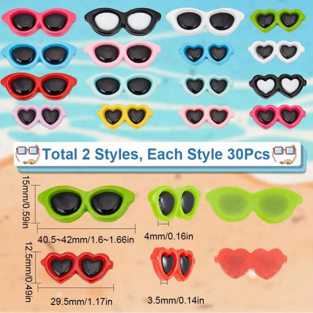 60-Pack Mini Sunglasses Resin Cabochons | DIY Craft Charms Resin Craft Cabochons QXL