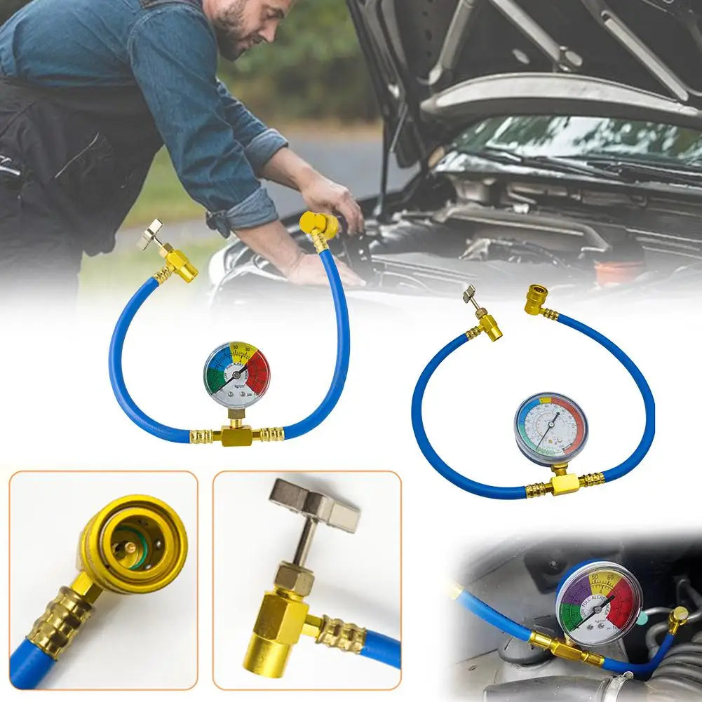 R134a R12 AC Refrigerant Charge Hose Set & Pressure Gauge AC Recharge Tool QXL