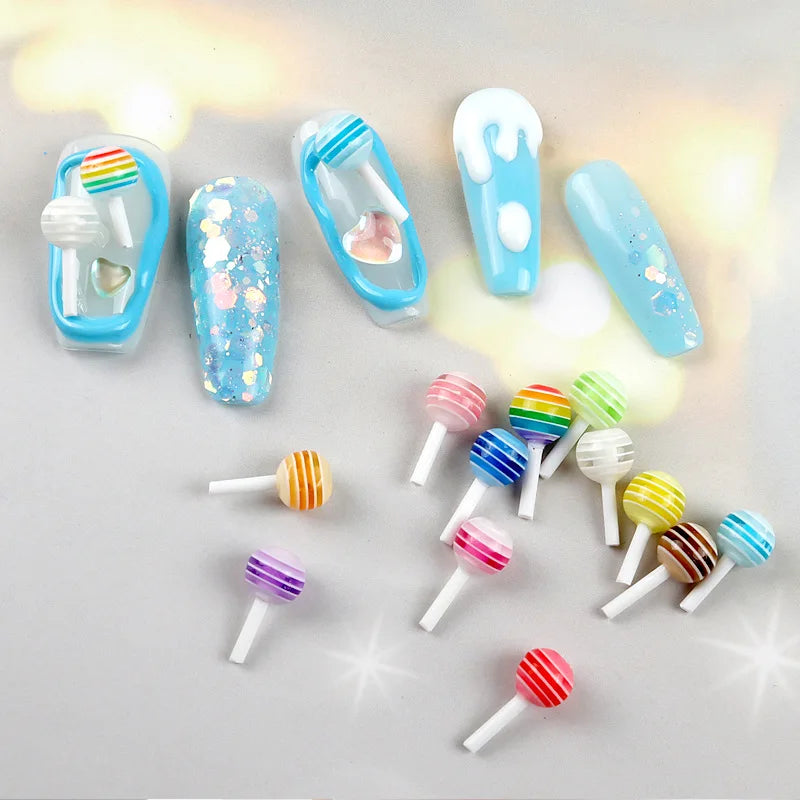 20-Pc Kawaii Lollipop 3D Nail Charms | Resin Candy Decor 3D Nail Charms QXL