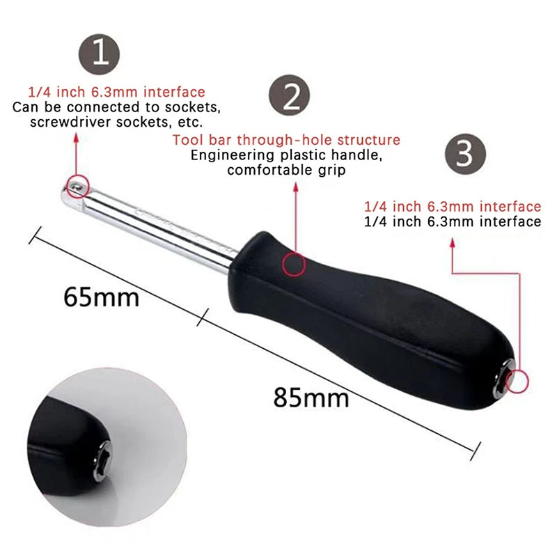 150mm 1/4" Female Square Drive Socket Wrench Handle | Cr-V Socket Wrench Handle QXL