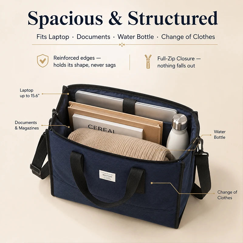 Corduroy Tote Bag | Adjustable Shoulder Strap | Travel & Gym Corduroy Tote Bag QXL