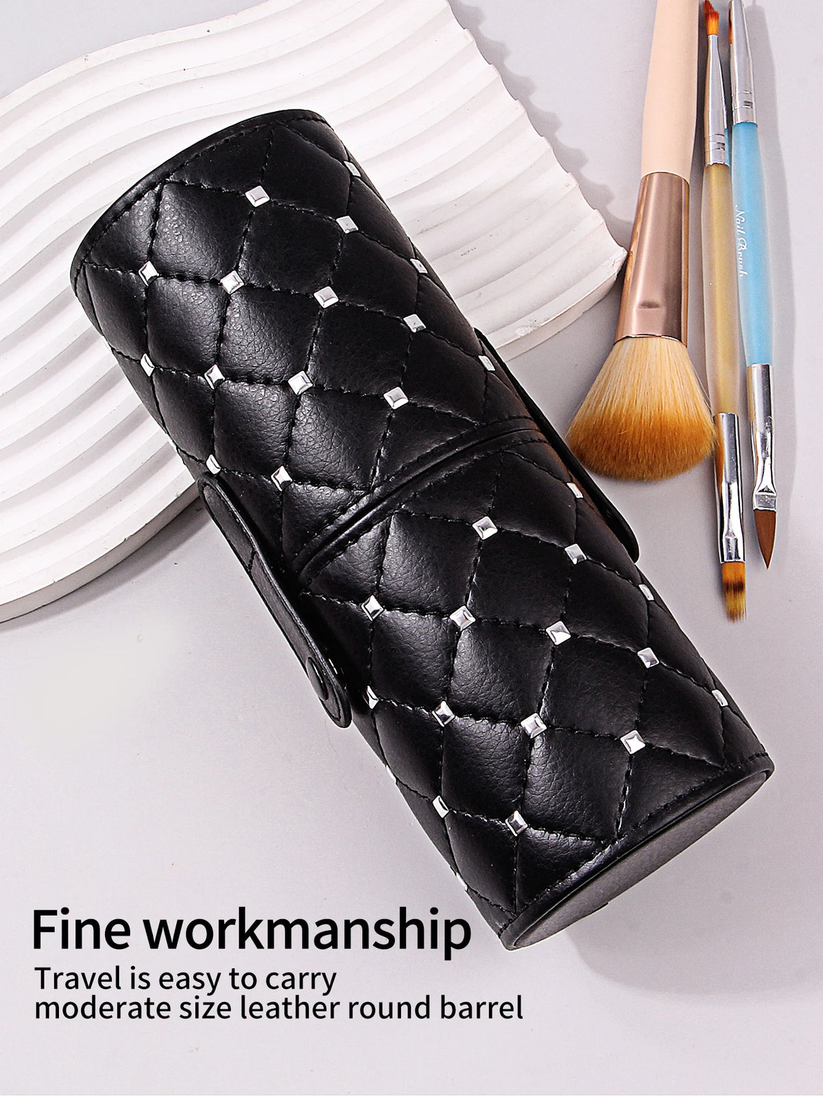 KOSSHOW Dustproof Makeup Brush Holder Cylinder | Black Rivet Makeup Brush Holder QXL