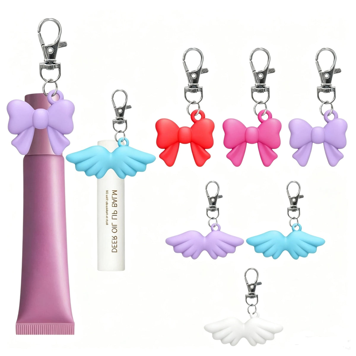 Silicone Lip Gloss Keychain Holder | Bow Heart Angel Wing Lip Gloss Keychain Holder QXL