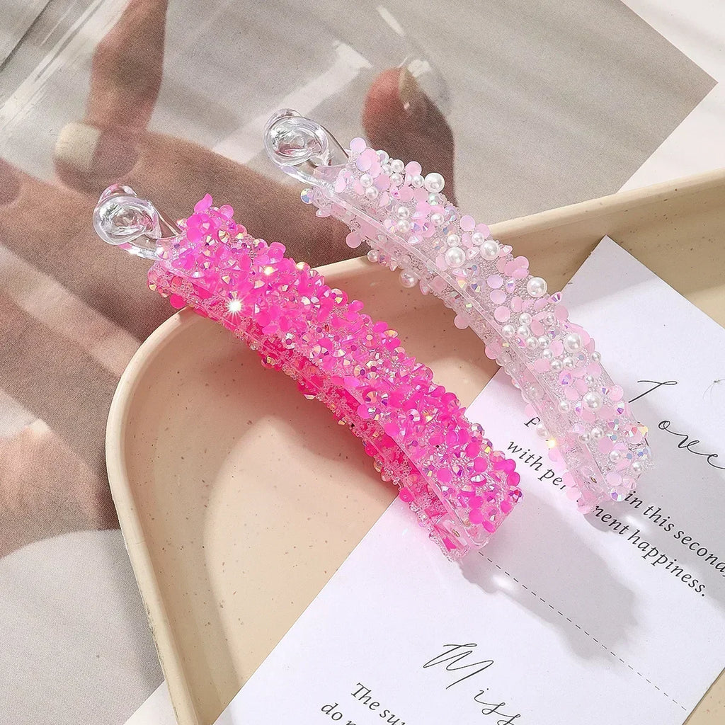 Rhinestone Banana Hair Clips – Pearl Claw Clamp Barrettes Banana Claw Hair Clip QXL