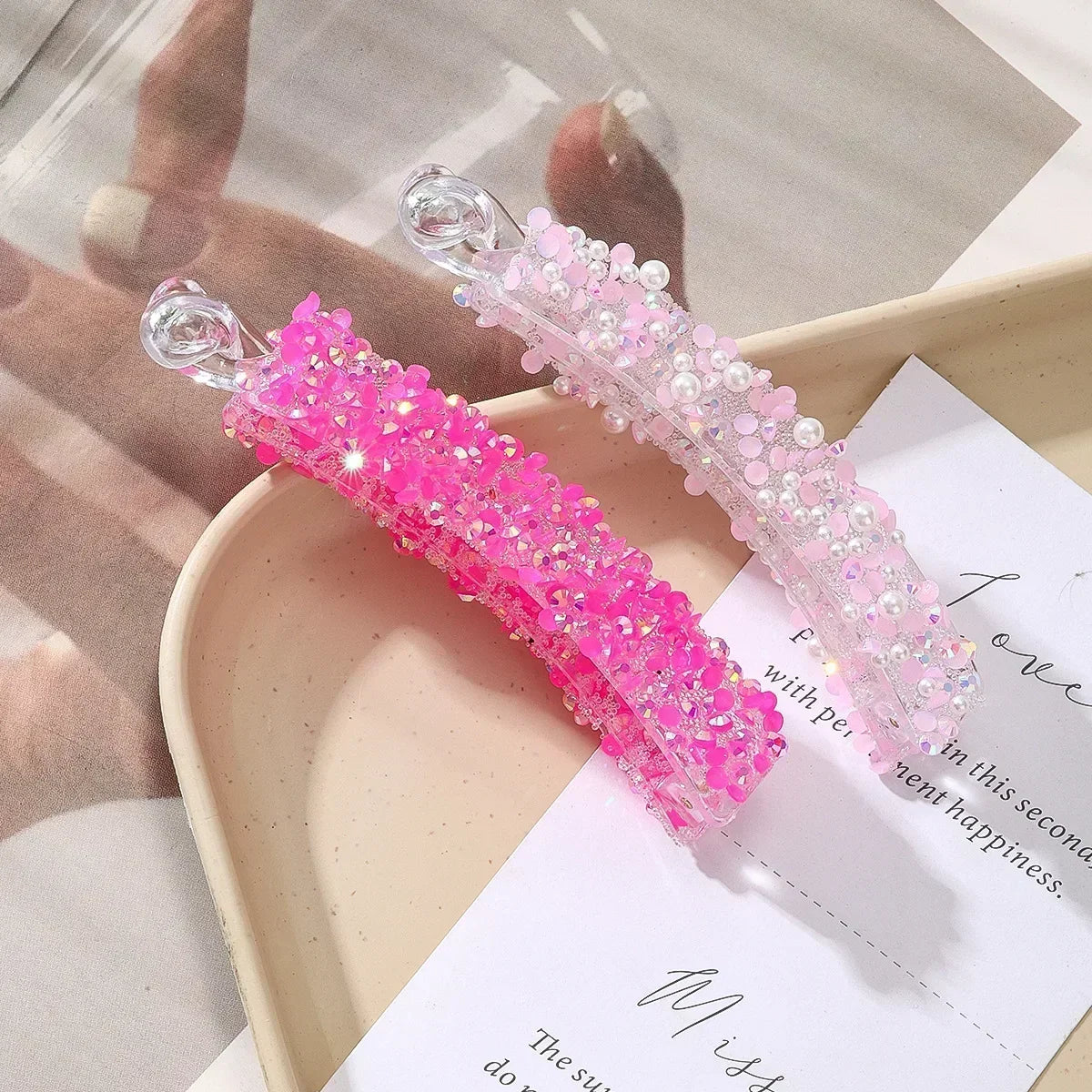 Rhinestone Banana Hair Clips – Pearl Claw Clamp Barrettes Banana Claw Hair Clip QXL