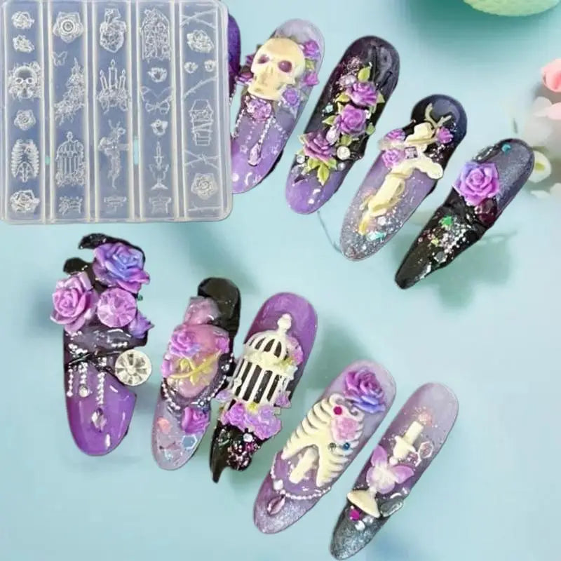 3D Silicone Nail Art Mold | Skull Butterfly Rose Birdcage Nail Art Mold QXL