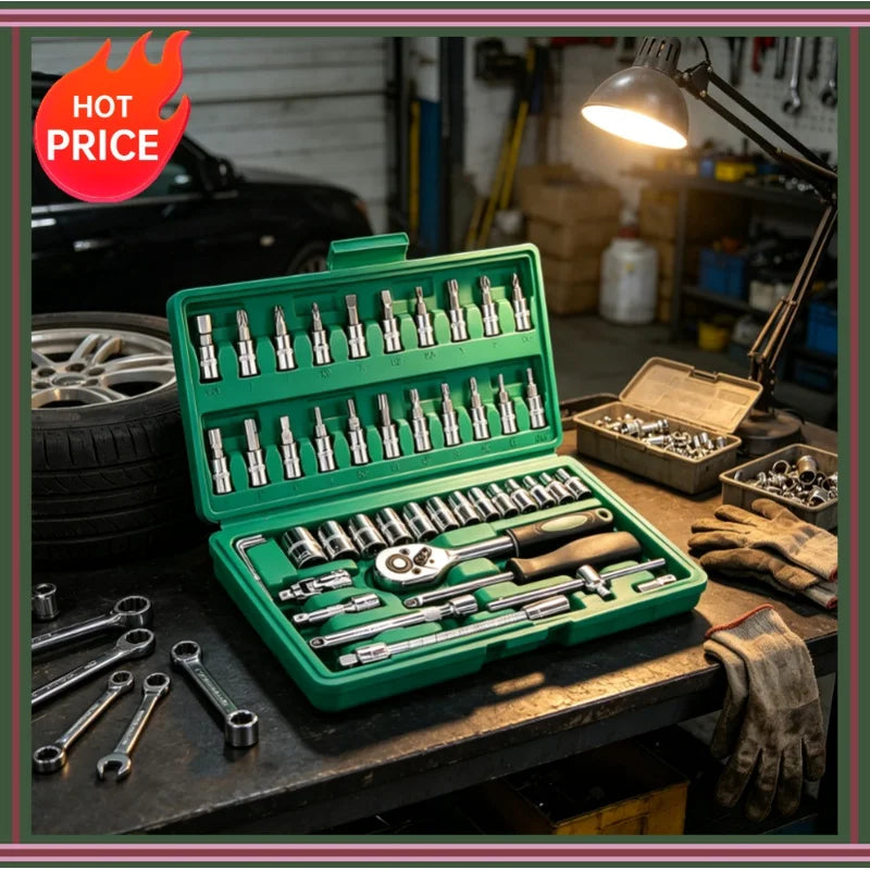 46-Piece 1/4" Drive Socket Ratchet Wrench Set | Metric & Bit Socket Wrench Set QXL
