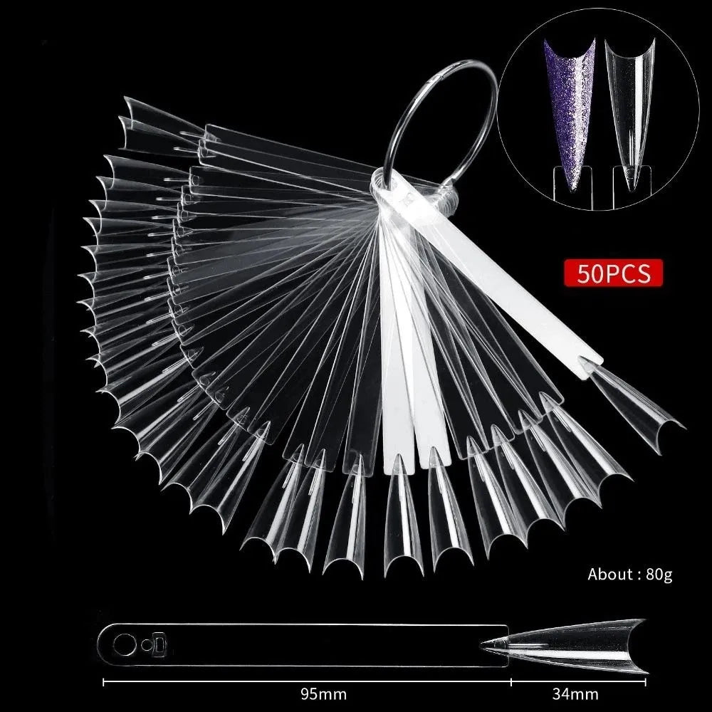50-Pack Fan-Shaped Nail Swatch Display Sticks with Rings Nail Display Sticks QXL