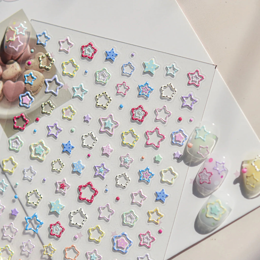 5D Macaron Nail Stickers | Stars, Dots & Gradient Decals Nail Art Stickers QXL