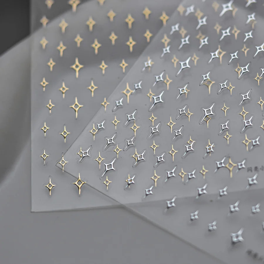 5D Star Nail Art Stickers | Gold & Silver Holographic Decals Nail Art Stickers QXL