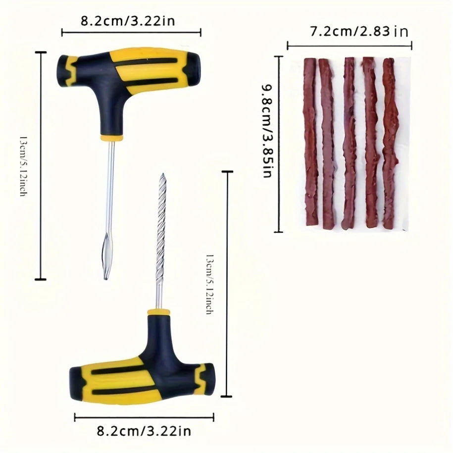 Roadside Tire Repair Kit | Self-Vulcanizing Plugs & T-Handle Tool Tire Repair Kit QXL