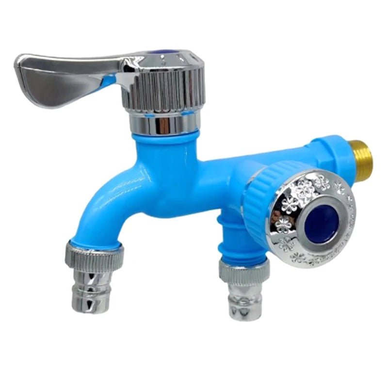Dual Outlet Water Tap 1/2" Double Control Faucet Splitter Faucet Splitter Tap QXL blue