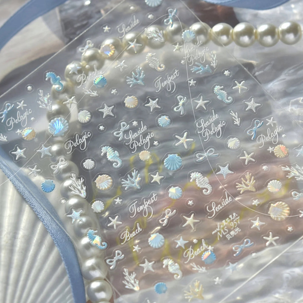 5D Ocean Nail Stickers – Iridescent Shell Starfish Seahorse Nail Art Stickers QXL